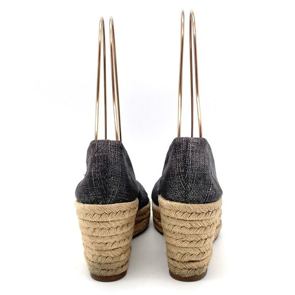 Tory Burch Filipa Espadrille Wedge Heel in Shimmer Pewter Linen Women’s Size 5.5 - Picture 13 of 16